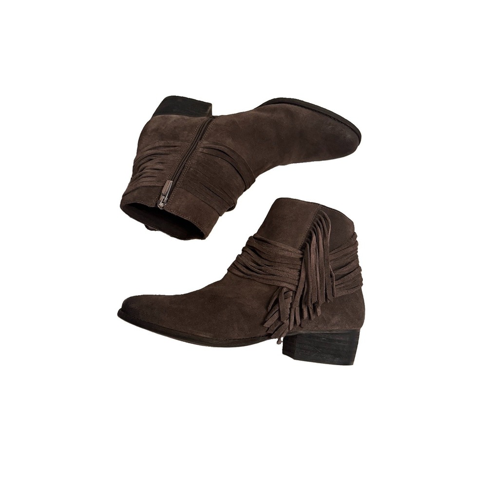 Vince Camuto Suede Fringe Ankle Boots Size 9 Slouchy Western Festival Indie Boho